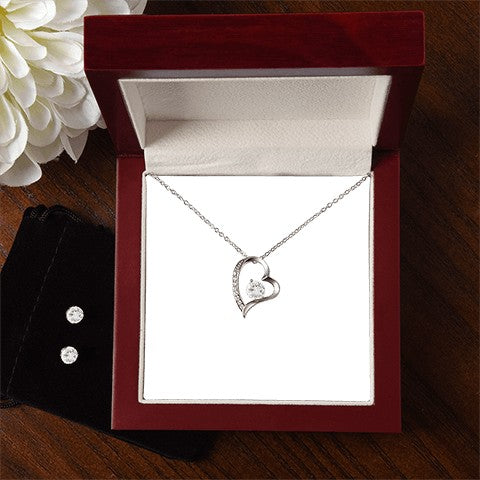 14Kt White Gold Finish - Forever Love Necklace and Cubic Zirconia Earring Set