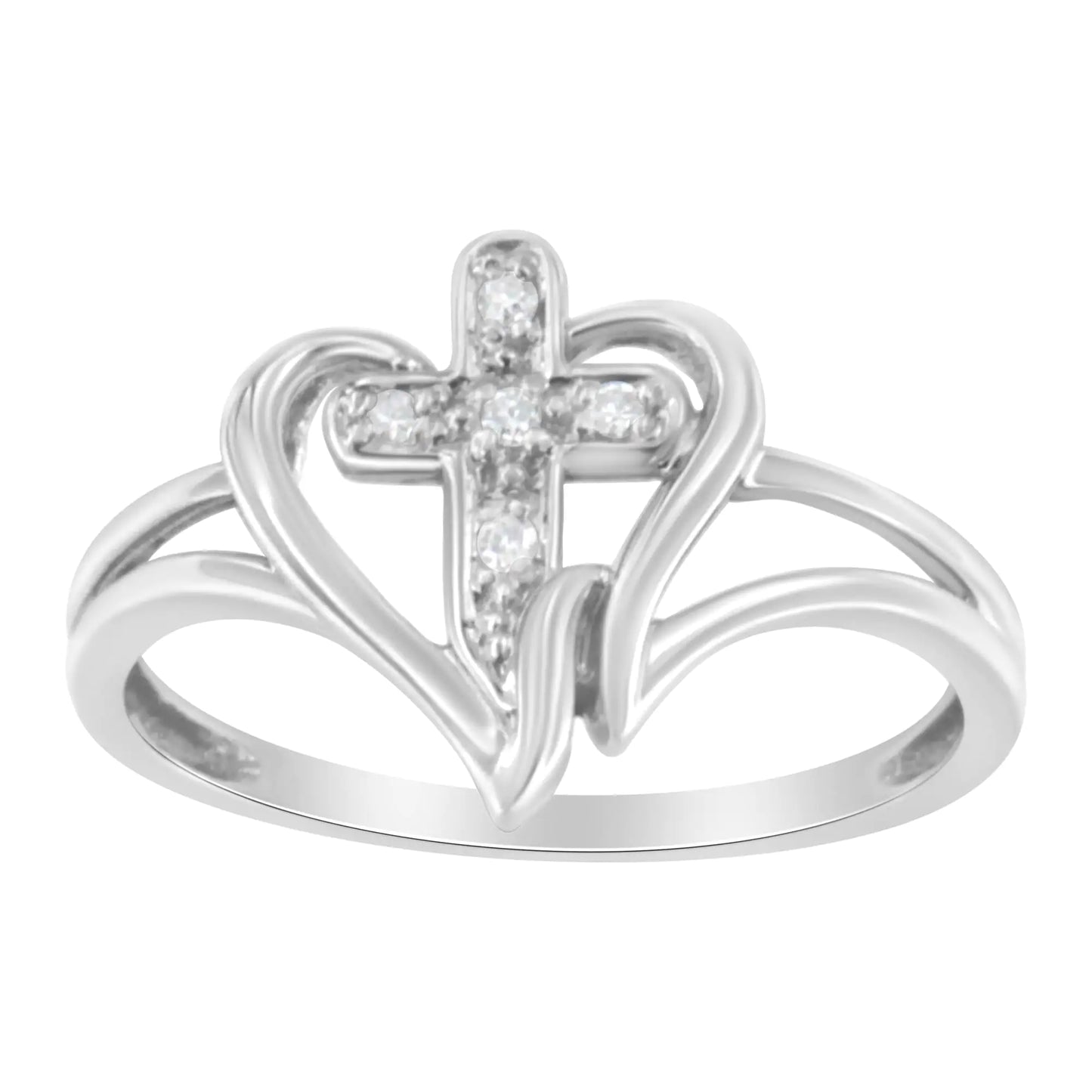 White Gold Diamond-Accented Cross & Open Heart Promise Fashion Ring (H-I Color, I1-I2 Clarity)
