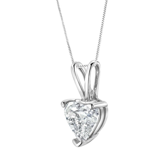 14K White Gold 3-Prong Set Heart Shaped 0.5 Cttw Solitaire Lab Grown Diamond 18" Pendant Necklace (F-G Color, VS2-SI1 Clarity)