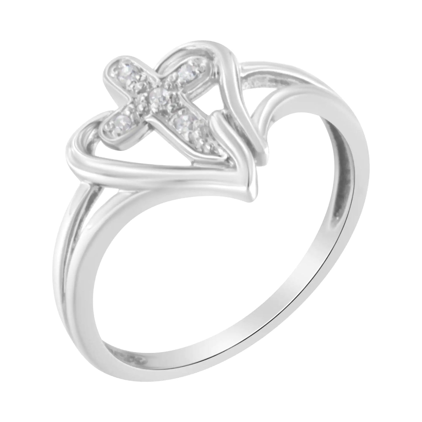 White Gold Diamond-Accented Cross & Open Heart Promise Fashion Ring (H-I Color, I1-I2 Clarity)