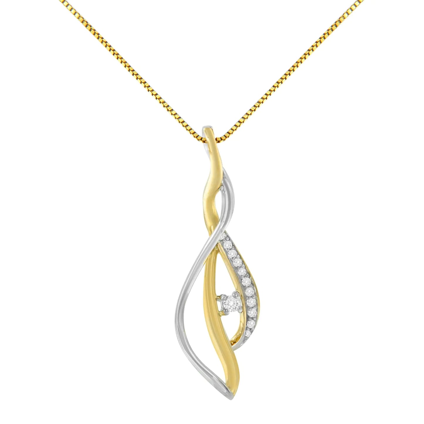 Espira Two-Tone Gold Round Cut Diamond Cascade Pendant Necklace (1/10 cttw, J-K Color, I2-I3 Clarity)