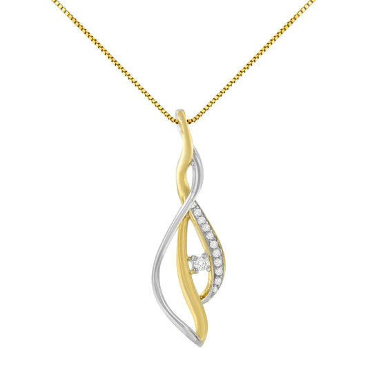 Espira Two-Tone Gold Round Cut Diamond Cascade Pendant Necklace (1/10 cttw, J-K Color, I2-I3 Clarity)